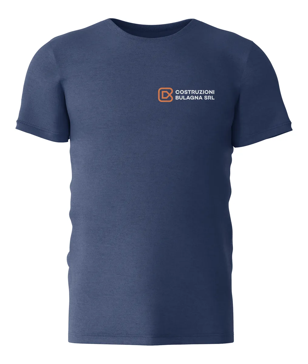 Maglia da lavoro blu con marchio Costruzioni Bulagna