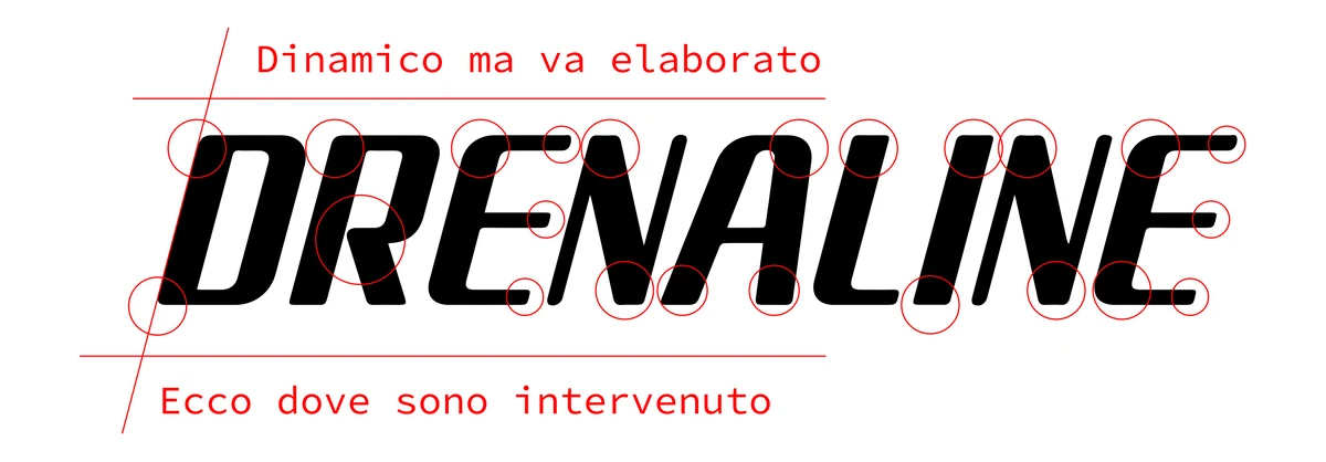 I punti del lettering Drenaline su cui si è intervenuto