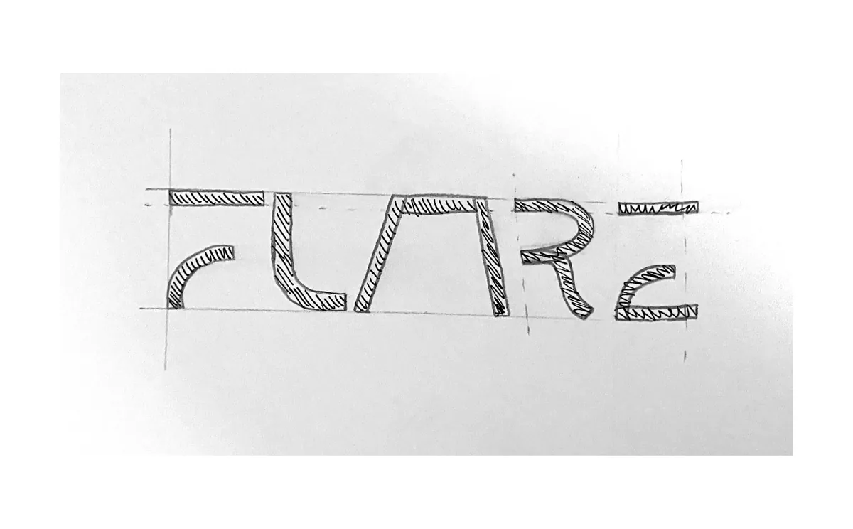 Il lettering Flare disegnato a mano su carta quadrettata