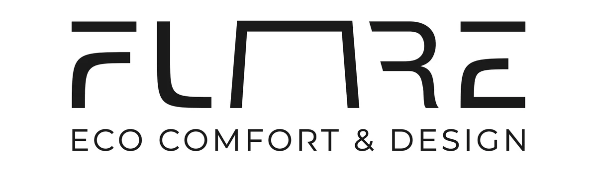 Il logotipo Flare con il payoff Eco comfort & design, in nero su bianco