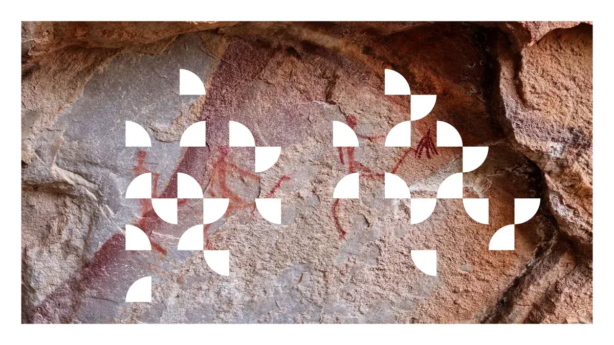 Il pattern applicato a una fotografia di pitture rupestri su roccia