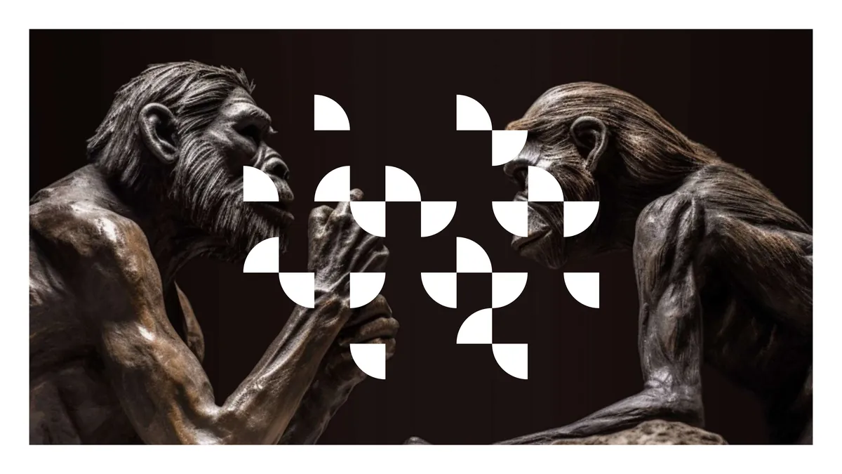 Il pattern applicato a una fotografia di due sculture di primati che si fronteggiano
